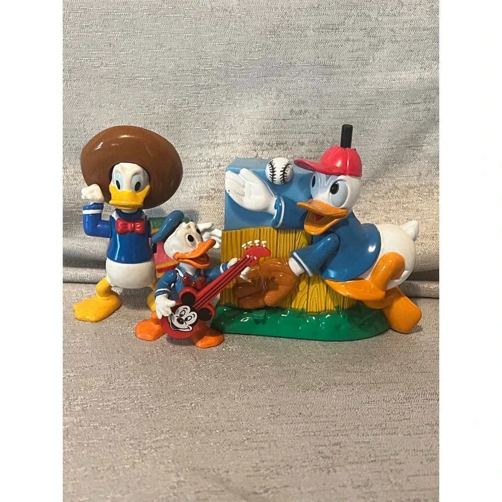Vintage Disney Donald Duck Figurine Lot Baseball Sombrero Guitar PVC Figures